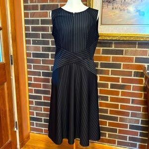 Vfshow dress Navy Blue white pin stripes. With horizontal lines at waist